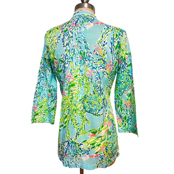 Lilly Pulitzer Blue Heaven Sarasota Beaded Tunic Top Small - Picture 3 of 5